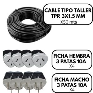CABLE PARA HACER ALARGUE NEGRO 3X1.5 MM X 50 METROS + FICHAS - Vista 2