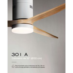 VENTILADOR DE TECHO BLANCO Y MADERA 301A CON LUZ 52” MOTOR DE ALTA EFICIENCIA LEUK
