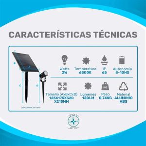 2 ESTACAS LED 2W FRíA + PANEL SOLAR CANDELA 7384 REDONDA NEGRO - Vista 3