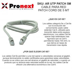 CABLE PARA RED PATCH CORD DE 5 METROS PRONEXT - Vista 3