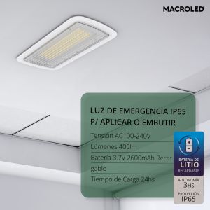 LUZ DE EMERGENCIA IP 65 PARA APLICAR O EMBUTIR 7000K MACROLED - Vista 4