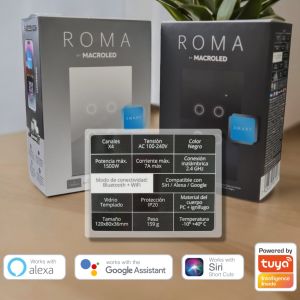 LLAVE LUZ PARED INTERRUPTOR WIFI TOUCH SMART 4 CANAL C/ CAPACITOR 7A MACROLED ROMA - Vista 16