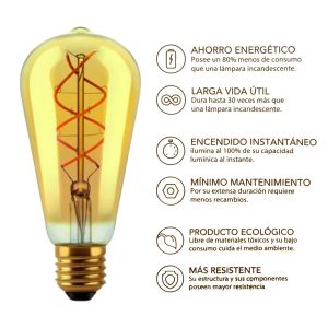 LAMPARA PERA GOLDEN FILAMENTO LED 2W E27 MACROLED - Vista 5