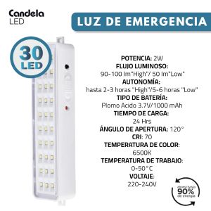 LUZ DE EMERGENCIA 30 LED AUTONOMA CANDELA - Vista 3