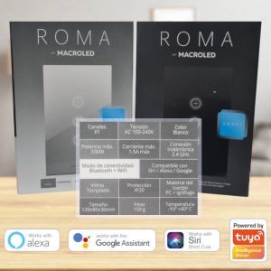 LLAVE LUZ PARED INTERRUPTOR DIMERIZABLE WIFI TOUCH SMART 1 CANAL 3A MACROLED ROMA - Vista 11