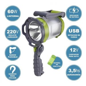 LINTERNA LED 60WLED + LUZ DE CAMPING + LUZ INTERMITENTE + ESTACIóN DE CARGA - - Vista 4