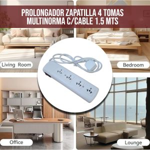 PROLONGADOR ZAPATILLA 4 TOMAS MULTINORMA C/CABLE 1.5 MTS EXULTT - Vista 5