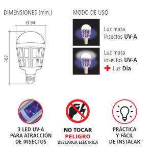 LAMPARA LED MATA INSECTOS  BULBO 9W - LUZ DIA + LUZ UV-A - Vista 4