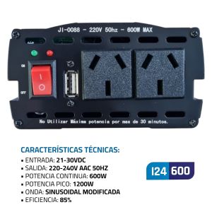INVERSOR 24VCC/ 220VAC 600W ONDA SENOIDAL MODIFICADA - Vista 5