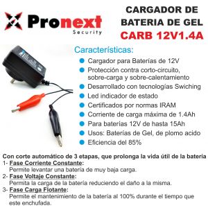 CARGADOR DE BATERIA DE GEL 12V 1.4 AMP C/ CORTE AUTOMATICO PRONEXT - Vista 2