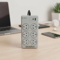 ESTABILIZADOR ATOMLUX R1000C 6 TOMAS CARGADOR USB+USB-C GRIS