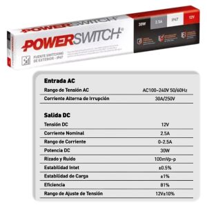FUENTE LED SWITCHING 12V 2.5A 30W IP67 POWER SWITCH - Vista 5