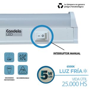 LISTON LED 5W 30 CM T5 FRIO PVC 220V IP20 CANDELA - Vista 3