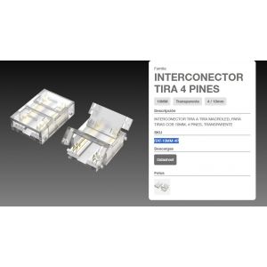 INTERCONECTOR TIRA A TIRA MACROLED, PARA TIRAS COB 10MM, 4 PINES, TRANSPARENTE - Vista 1