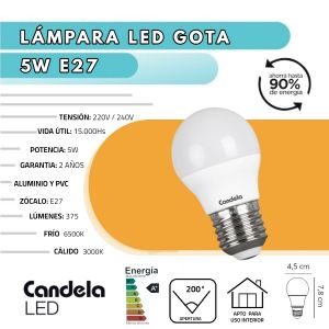 LAMPARA GOTA LED 5 WATT CANDELA LUZ FRIA X 5 UNIDADES - Vista 3