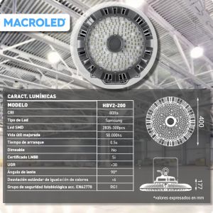 ARTEFACTO COLGANTE GALPONERA LED 200W FRIO MACROLED - Vista 6