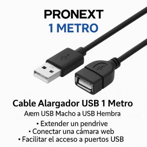 ALARGUE EXTENSOR USB 1 MTS CABLE PROLONGADOR HEMBRA PRONEXT - Vista 3