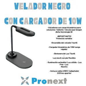 VELADOR NEGRO CARGADOR 10WTS PRONEXT - Vista 2