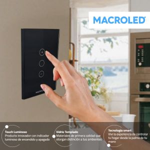 LLAVE LUZ PARED INTERRUPTOR DIMERIZABLE WIFI TOUCH SMART 1 CANAL 3A MACROLED ROMA - Vista 10