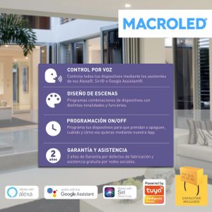 LLAVE LUZ PARED INTERRUPTOR WIFI TOUCH SMART 2 CANAL C/ CAPACITOR 7A MACROLED ROMA - Vista 10