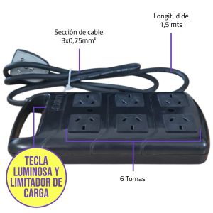 PROLONGADOR ZAPATILLA 6 TOMAS C/CABLE 1.5 MTS EXULTT - Vista 11