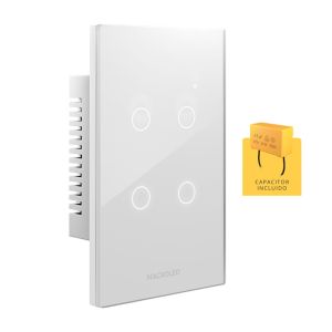 LLAVE LUZ PARED INTERRUPTOR WIFI TOUCH SMART 4 CANAL C/ CAPACITOR 7A MACROLED ROMA - Vista 2