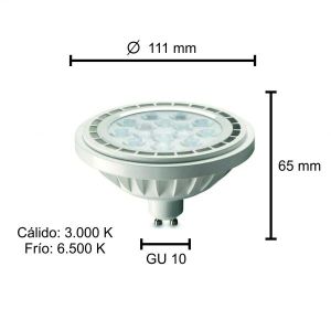 LAMPARA AR111 LED 15W 30º GU10 DIMERIZABLE ALUMINIO MACROLED - Vista 5