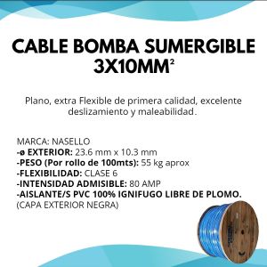 CABLE BOMBA SUMERGIBLE 3X10 MM X METRO CONDUELEC - Vista 3