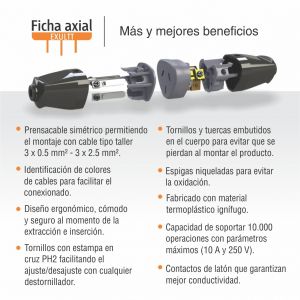 FICHA MACHO Y HEMBRA 3 PATAS 10A AXIAL BLANCO EXULTT - Vista 6