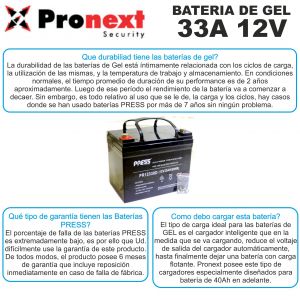 BATERIA DE GEL DE 12V 33 AH PRESS CICLO PROFUNDO - Vista 2