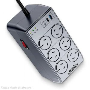 ESTABILIZADOR ATOMLUX R1000C 6 TOMAS CARGADOR USB+USB-C GRIS - Vista 2