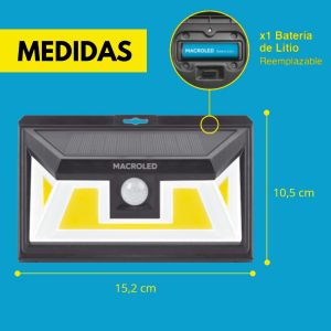 ARTEFACTO SOLAR DE PARED 5W CON SENSOR DE MOVIMIENTO 2 FUNCIONES IP65 MACROLED - Vista 8