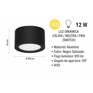 APLIQUE LED DE TECHO PRISMA ALUMINIO NEGRO 12W LEUK - Vista 2