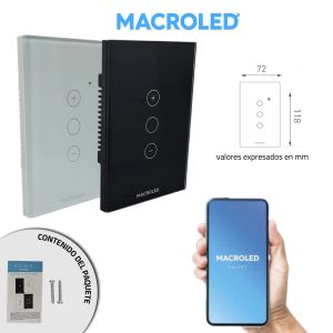 LLAVE LUZ PARED INTERRUPTOR DIMERIZABLE WIFI TOUCH SMART 1 CANAL 3A MACROLED ROMA - Vista 12