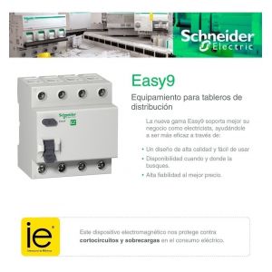 DISYUNTOR DIFERENCIAL TETRAPOLAR 4X40A 30MA E9 SCHNEIDER - Vista 1