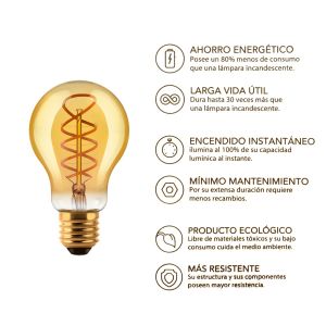 LAMPARA BULBO GOLDEN FILAMENTO LED 2W E27 MACROLED - Vista 4