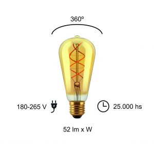 LAMPARA PERA GOLDEN FILAMENTO LED 2W E27 MACROLED - Vista 6