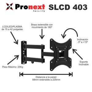 SOPORTE LCD SLCD403 DE 15" A 40" BRAZO EXTEN. C/ INCLINACION PRONEXT - Vista 2