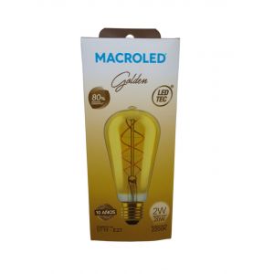 LAMPARA PERA GOLDEN FILAMENTO LED 2W E27 MACROLED - Vista 2