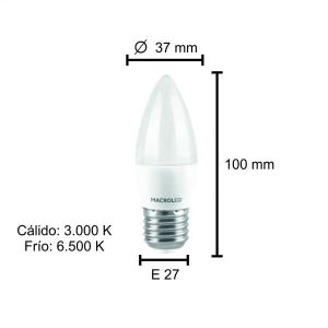 LAMPARA VELA LED 6W E27 MACROLED - Vista 4