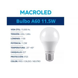LAMPARA BULBO LED 11.5W E27 MACROLED - Vista 11