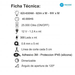 CINTA LED (ROJO) 30W 12V 2835 IP 45 X 5 MTS MACROLED - Vista 1