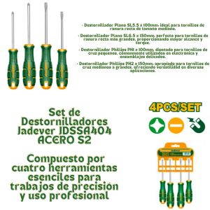 SET 4 DESTORNILLADORES JADEVER C/MANGO DE GOMA ANTIDESLIZANTE JDSSA404 - Vista 3