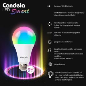 LAMPARA BULBO SMART LED 9W WIFI RGB CANDELA - Vista 7