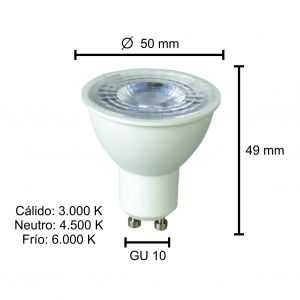 LAMPARA DICROICA LED 7W GU10 DE PVC DIMERIZABLE MACROLED - Vista 8