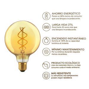 LAMPARA GLOBO GOLDEN FILAMENTO LED 5W E27 MACROLED - Vista 5