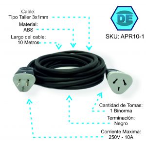 ALARGUE PROLONGADOR NEGRO 3X1 MM 10 MTS - Vista 1