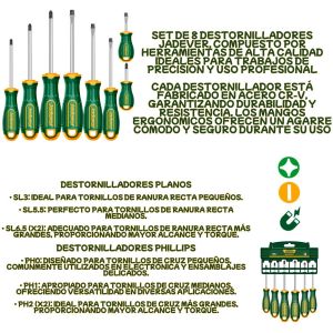 KIT DE DESTORNILLADORES IMANTADOS PLANOS Y PHILLIPS - 8 PIEZAS - ACERO CR-V  JADEVER - Vista 3