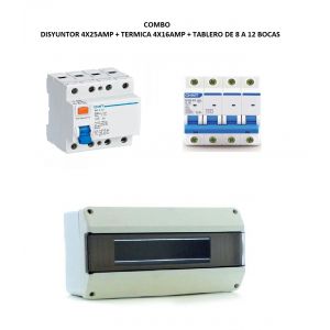 COMBO DISYUNTOR TETRAPOLAR 4X25 + TéRMICA TRIFASICO INDUSTRIAL 4X16 + TABLERO - Vista 2