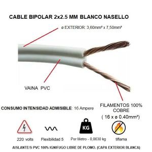 CABLE BIPOLAR 2X2.5 MM BLANCO X METRO CONDUELEC - Vista 1